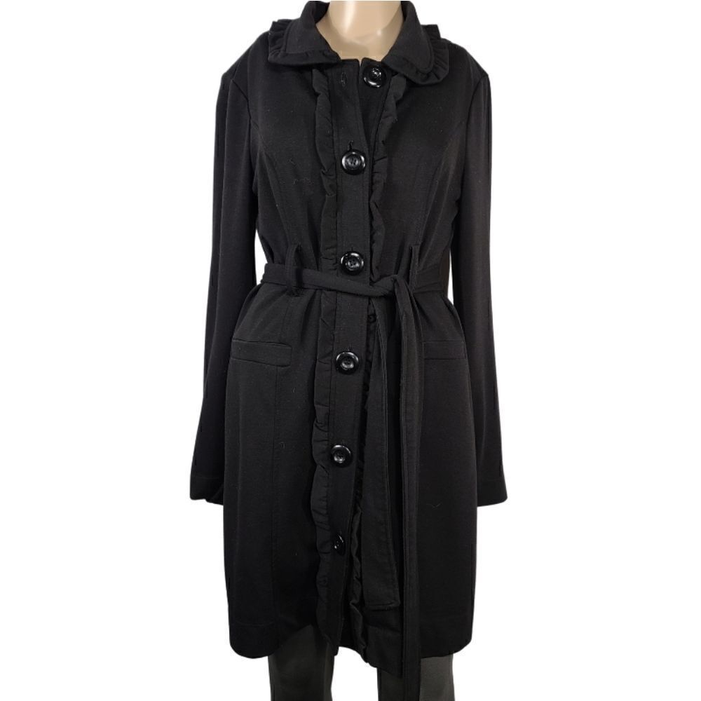 Grass Collection Black Ruffled Pea Coat